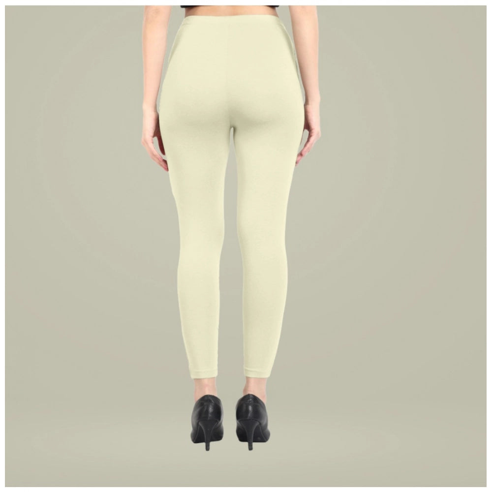 Generic Women's Cotton Blended Solid Ankle legging (Cream)