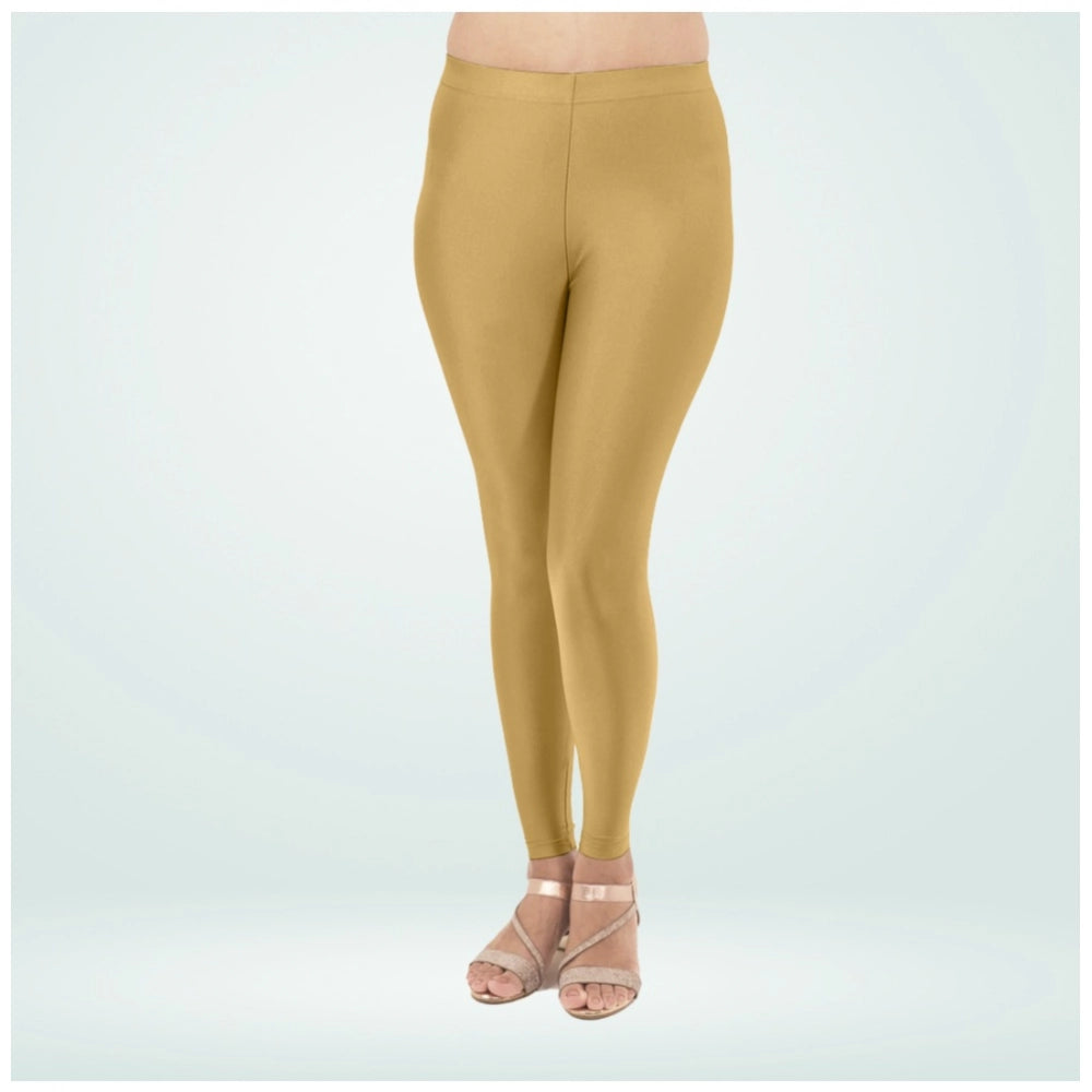 Generic Women's Cotton Blended Solid Shimmer Ankle leggings (Beige)