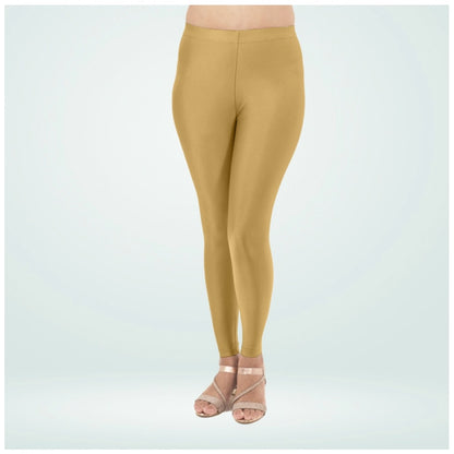 Generic Women's Cotton Blended Solid Shimmer Ankle leggings (Beige)