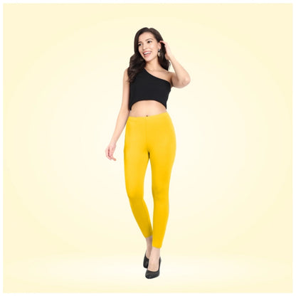Generic Women's Cotton Blended Solid Ankle legging (Yellow)