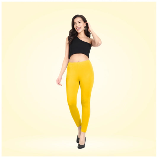 Generic Women's Cotton Blended Solid Ankle legging (Yellow)