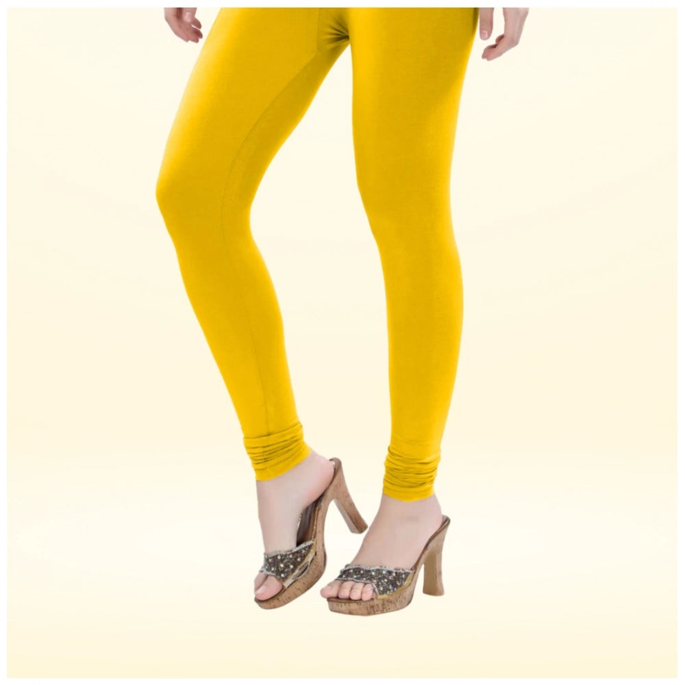 Generic Women's Cotton Blended Solid Churidar leggings (Yellow)