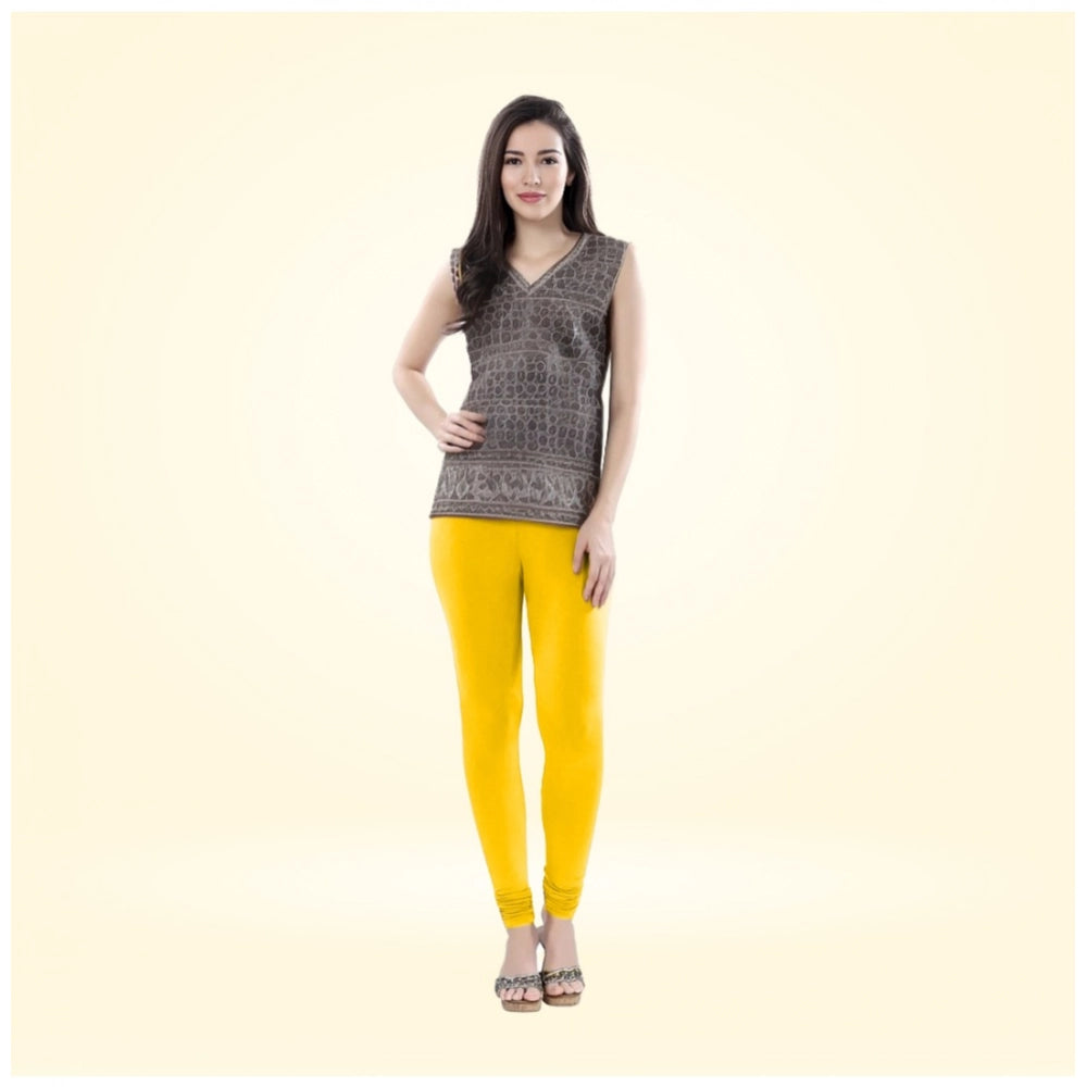 Generic Women's Cotton Blended Solid Churidar leggings (Yellow)