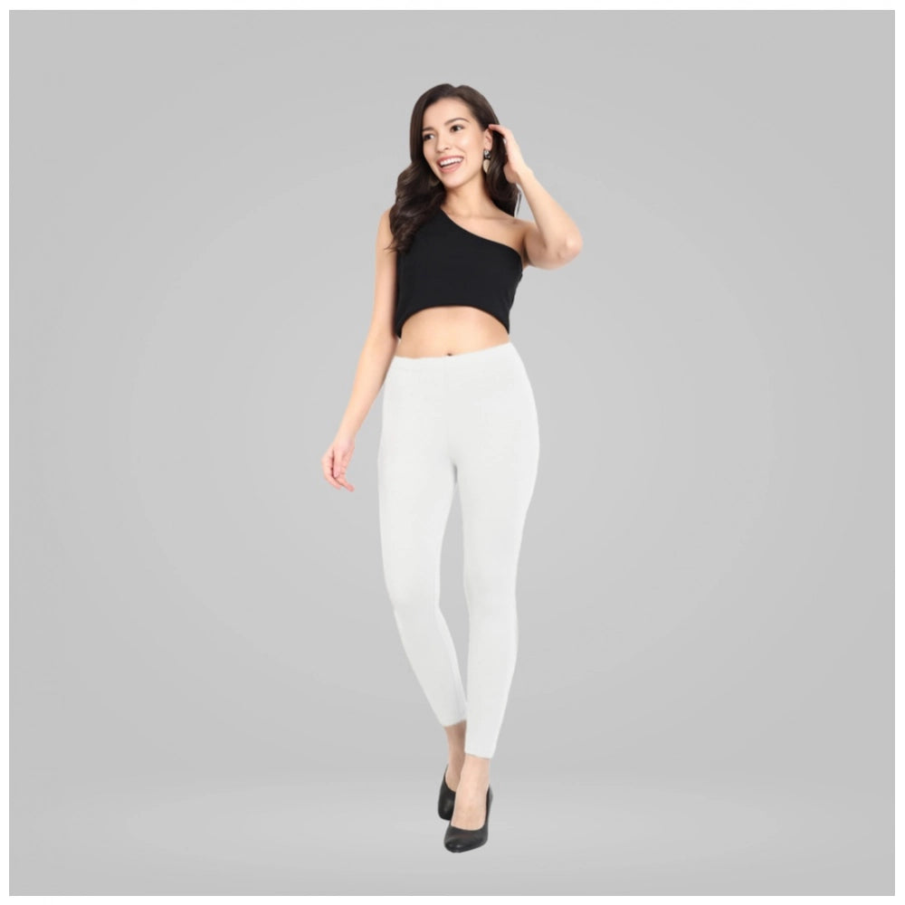 Generic Women's Cotton Blended Solid Ankle legging (White)