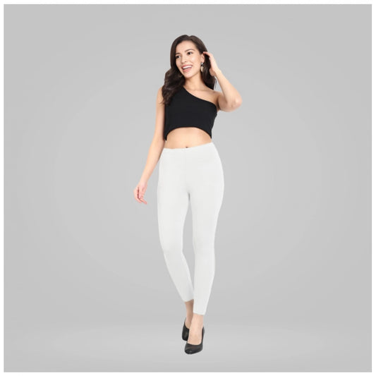 Generic Women's Cotton Blended Solid Ankle legging (White)