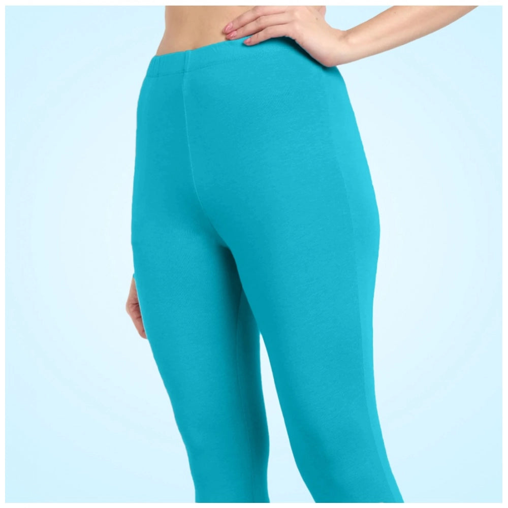 Generic Women's Cotton Blended Solid Ankle legging (Turquoise Blue)