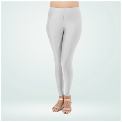 Generic Women's Cotton Blended Solid Shimmer Ankle leggings (Silver)