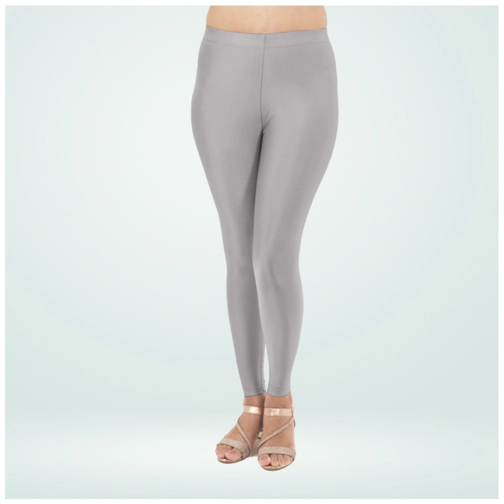Generic Women's Cotton Blended Solid Shimmer Ankle leggings (Silver Gray)