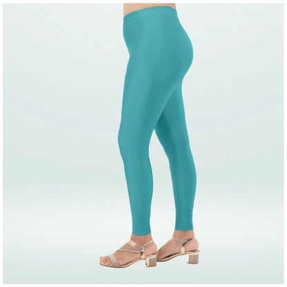 Generic Women's Cotton Blended Solid Shimmer Ankle leggings (Blue)