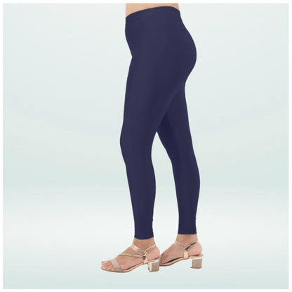Generic Women's Cotton Blended Solid Shimmer Ankle leggings (Navy Blue)