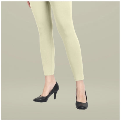 Generic Women's Cotton Blended Solid Ankle legging (Cream)