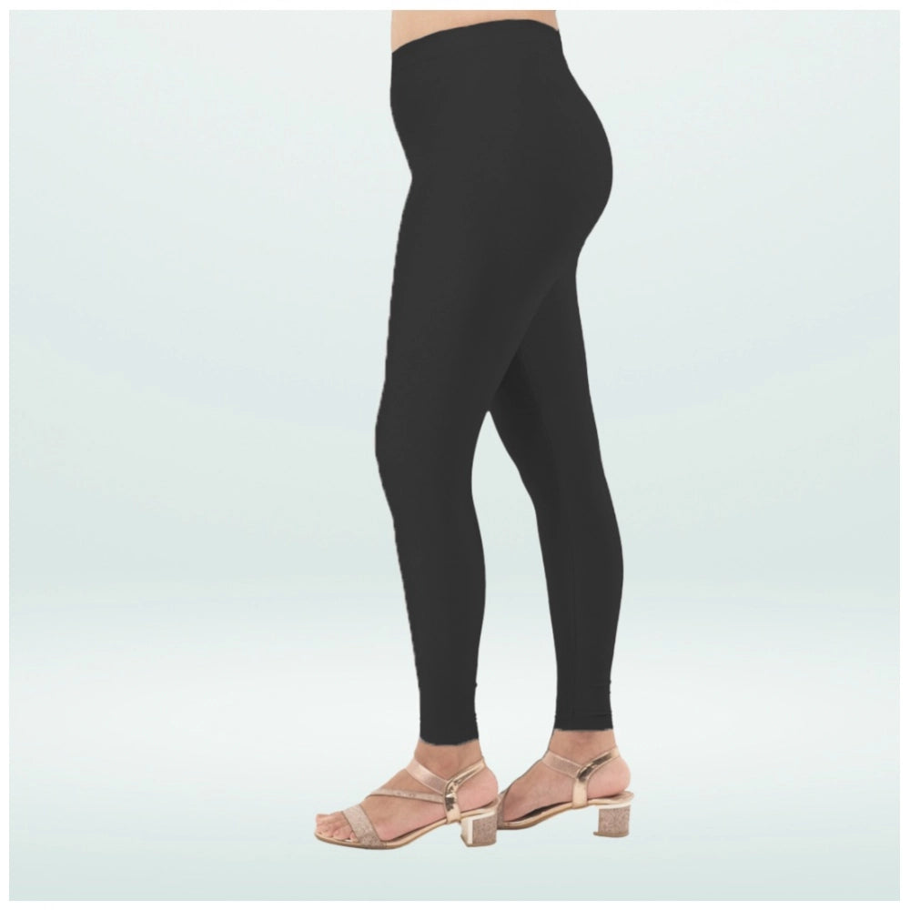 Generic Women's Cotton Blended Solid Shimmer Ankle leggings (Black)