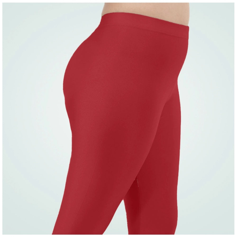 Generic Women's Cotton Blended Solid Shimmer Ankle leggings (Red Maroon)