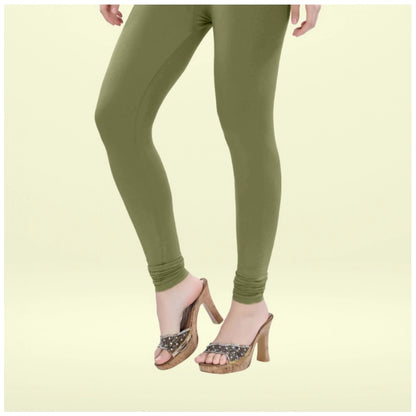 Generic Women's Cotton Blended Solid Churidar leggings (Olive Green)