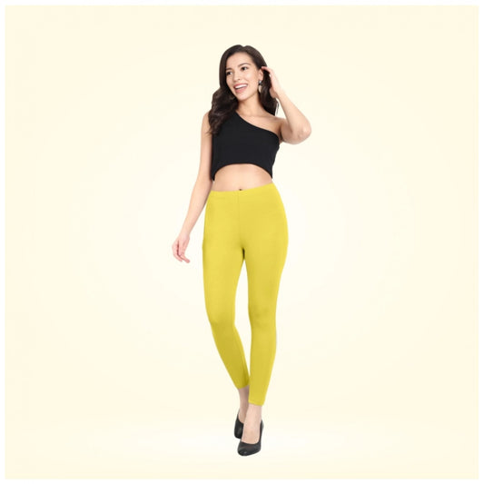 Generic Women's Cotton Blended Solid Ankle legging (Lemon Yellow)