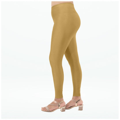 Generic Women's Cotton Blended Solid Shimmer Ankle leggings (Beige)