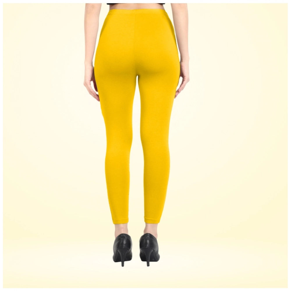 Generic Women's Cotton Blended Solid Ankle legging (Yellow)