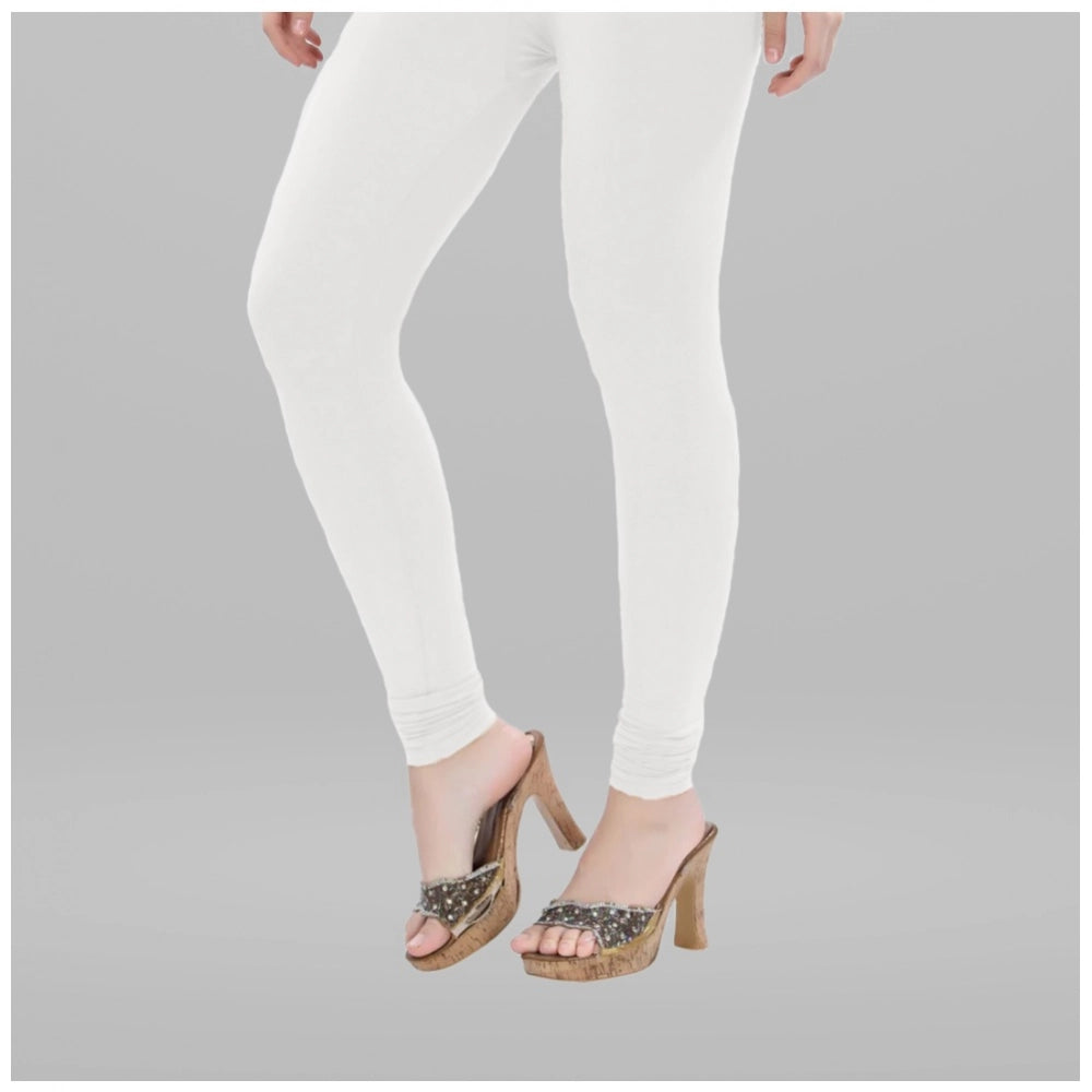 Generic Women's Cotton Blended Solid Churidar leggings (White)