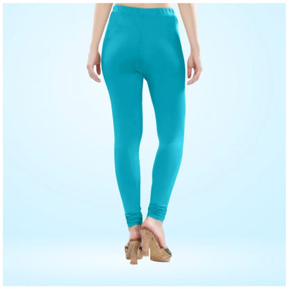 Generic Women's Cotton Blended Solid Churidar leggings (Turquoise Blue)