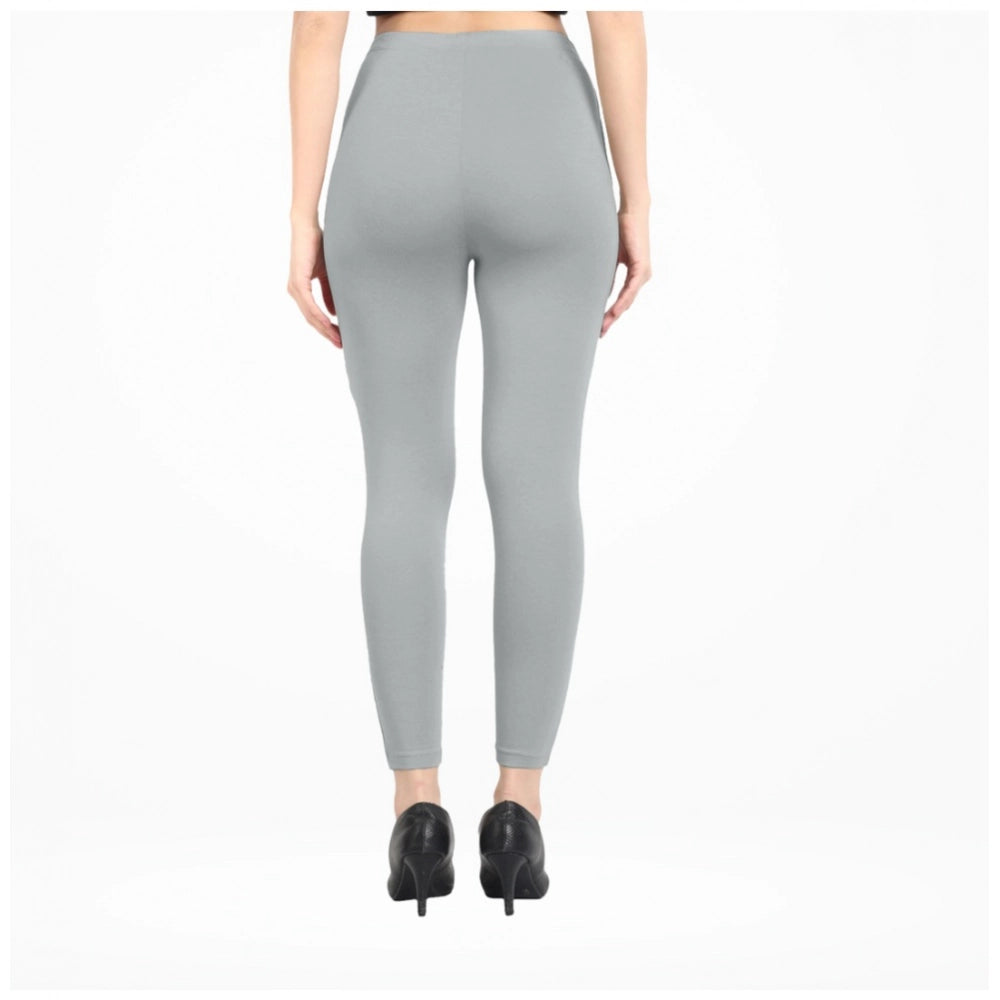 Generic Women's Cotton Blended Solid Ankle legging (Silver Gray)