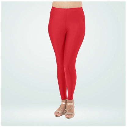 Generic Women's Cotton Blended Solid Shimmer Ankle leggings (Red)