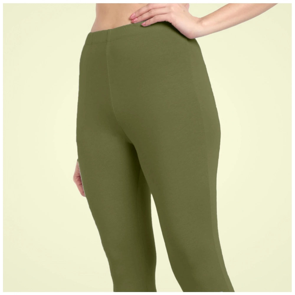 Generic Women's Cotton Blended Solid Ankle legging (Olive Green)