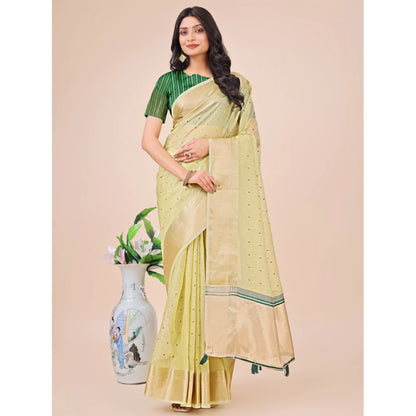 Generic Women's Organza Printed Saree With Unstitched Blouse 5.5Mtr (Light Green)