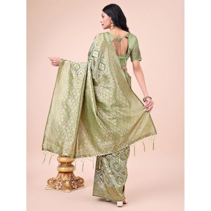 Generic Women's Cotton Printed Saree With Unstitched Blouse 5.5Mtr (Mhendi Green)