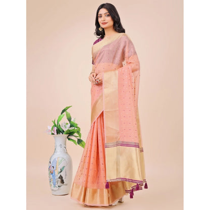 Generic Women's Organza Printed Saree With Unstitched Blouse 5.5Mtr (Light Pink)