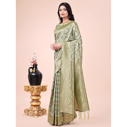 Generic Women's Cotton Printed Saree With Unstitched Blouse 5.5Mtr (Mhendi Green)