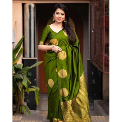 Generic Women's Silk Printed Saree With Unstitched Blouse 5.5Mtr (Green)