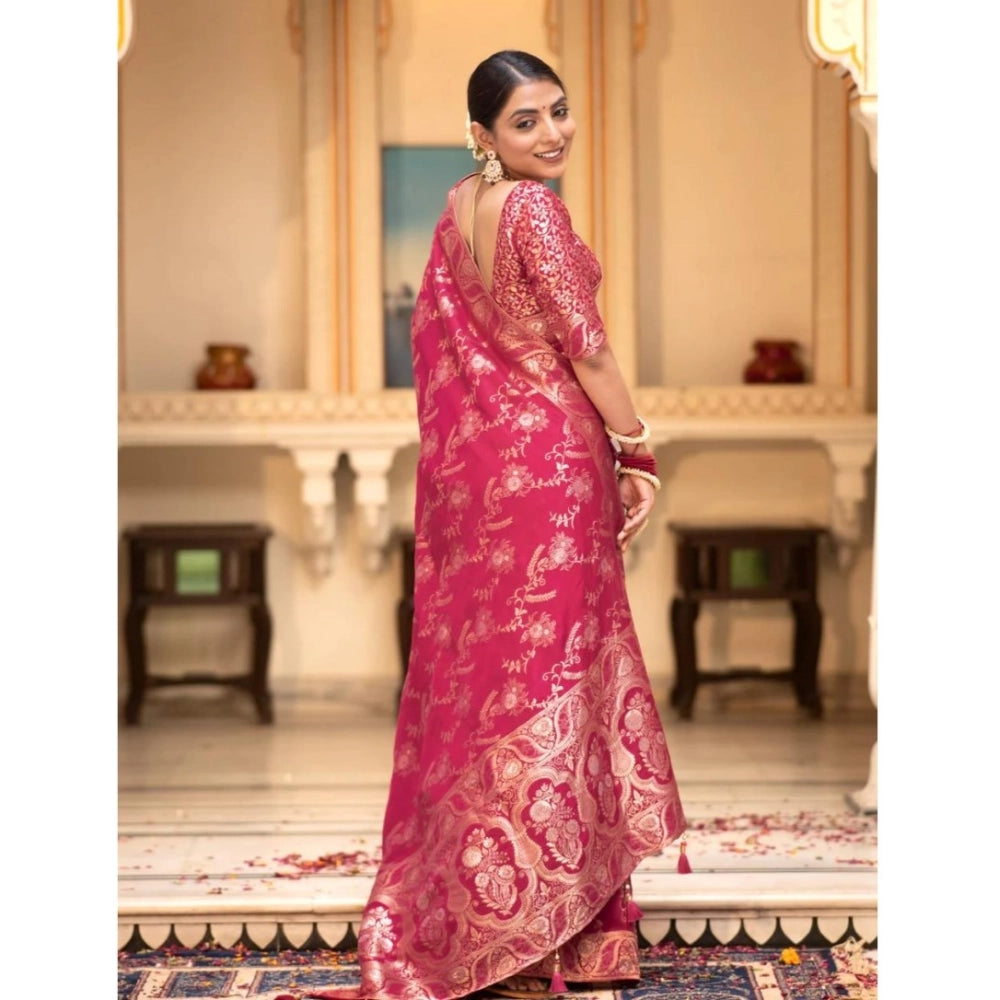 Generic Women's Silk Printed Saree With Unstitched Blouse 5.5Mtr (Pink)