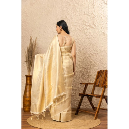 Generic Women's Silk Printed Saree With Unstitched Blouse 5.5Mtr (Gold)