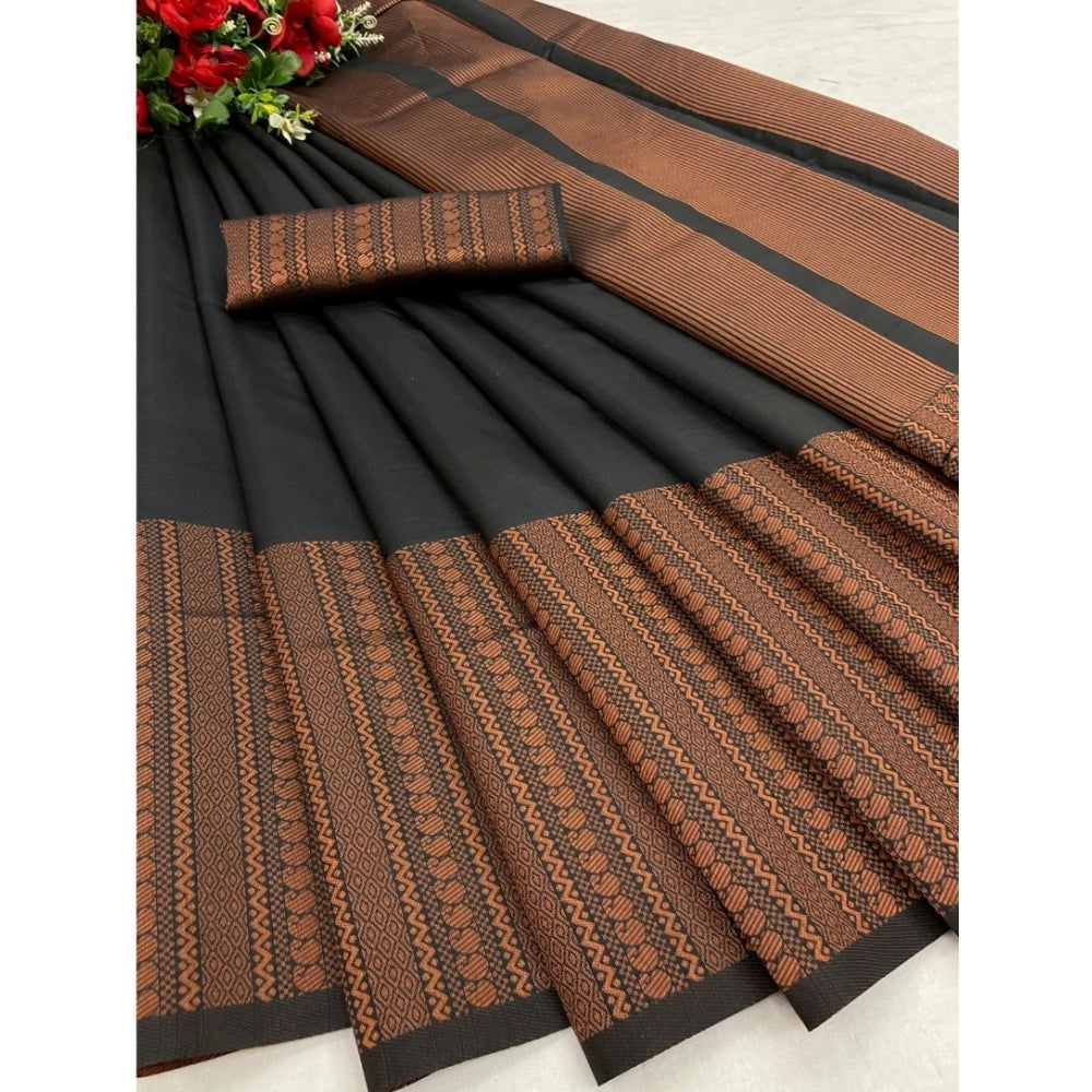 Generic Women's Silk Printed Saree With Unstitched Blouse 5.5Mtr (Black)