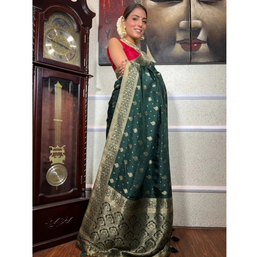 Generic Women's Silk Printed Saree With Unstitched Blouse 5.5Mtr (Green)