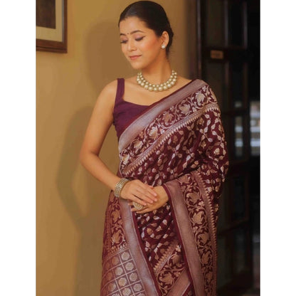 Generic Women's Silk Printed Saree With Unstitched Blouse 5.5Mtr (Maroon)