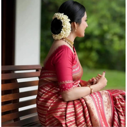 Generic Women's Silk Printed Saree With Unstitched Blouse 5.5Mtr (Pink)