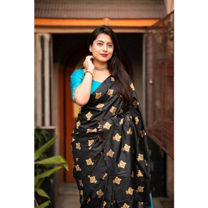 Generic Women's Silk Printed Saree With Unstitched Blouse 5.5Mtr (Sky Blue)