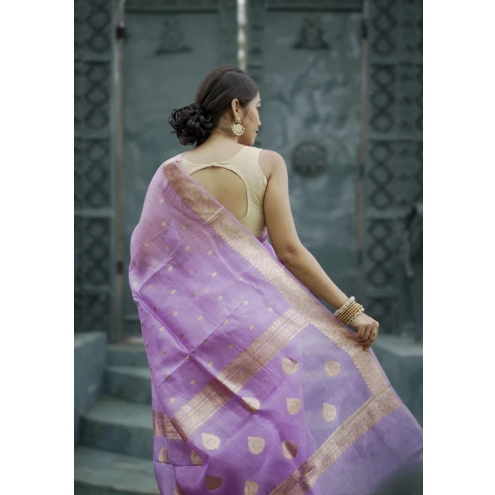 Generic Women's Cotton  Printed Saree With Unstitched Blouse 5.5Mtr (Lavender)
