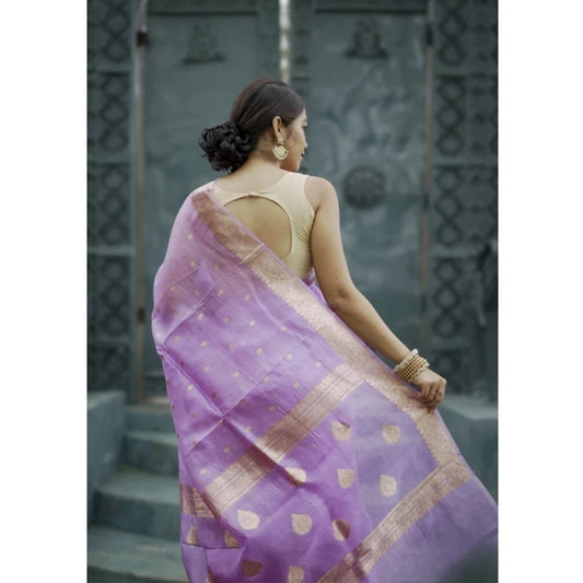 Generic Women's Cotton  Printed Saree With Unstitched Blouse 5.5Mtr (Lavender)