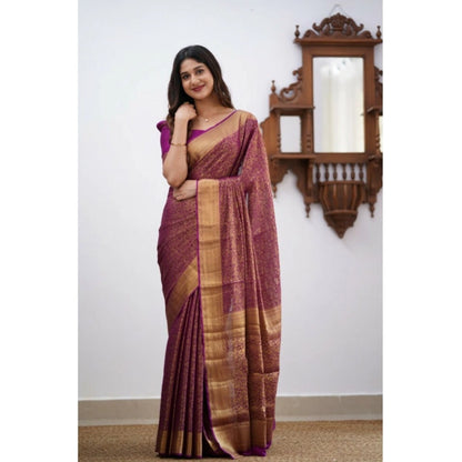 Generic Women's Silk Printed Saree With Unstitched Blouse 5.5Mtr (Wine)