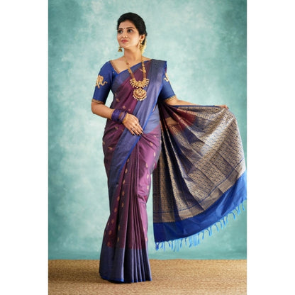 Generic Women's Silk Printed Saree With Unstitched Blouse 5.5Mtr (Purple)