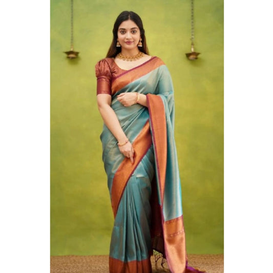 Generic Women's Silk Printed Saree With Unstitched Blouse 5.5Mtr (Rama)