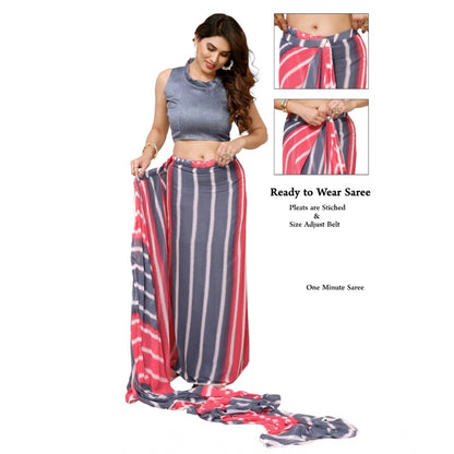 Generic Women's Small Lace Georgette Striped Ready-to-Wear Saree With Unstitched Blouse 5.5 Mtr (Pink)