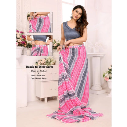 Generic Women's Small Lace Georgette Striped Ready-to-Wear Saree With Unstitched Blouse 5.5 Mtr (Grey)