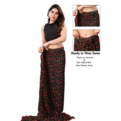 Generic Women's Small Lace Georgette Printed Ready-to-Wear Saree With Unstitched Blouse 5.5 Mtr (Black)