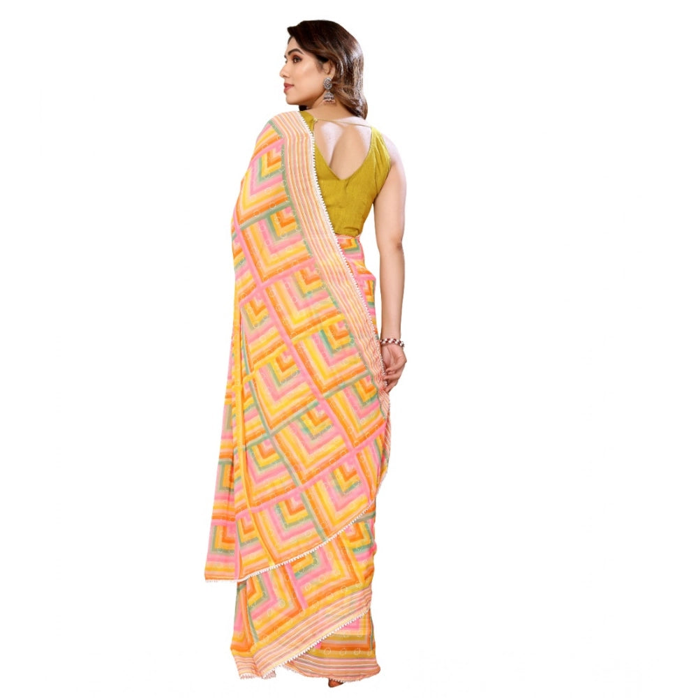Generic Women's Small Lace Georgette Printed Ready-to-Wear Saree With Unstitched Blouse 5.5 Mtr (Yellow)