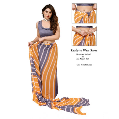 Generic Women's Small Lace Georgette Striped Ready-to-Wear Saree With Unstitched Blouse 5.5 Mtr (Orange-Grey)