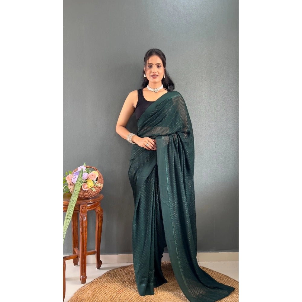 Generic Women's Chiffon Solid Ready to wear Saree With Unstitched Blouse 5.5 Mtr (Green )