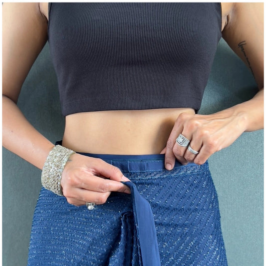 Generic Women's Chiffon Solid Ready to wear Saree With Unstitched Blouse 5.5 Mtr (Blue )